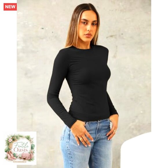 Long Sleeve Crop Top Slim Fit Y2K Casual Basic Tee Tight Going Out Shirt - Picture 3 of 6